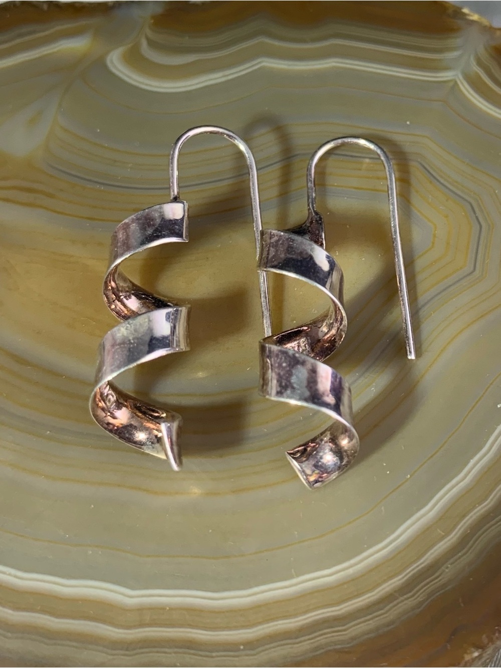 Vintage Sterling Silver Spiral Drop Earrings .